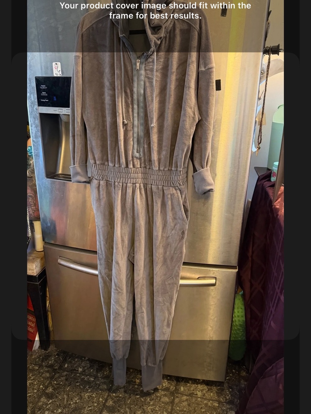 FP Movement by Free People Taupe Velour Zip-Front Hooded Jumpsuit